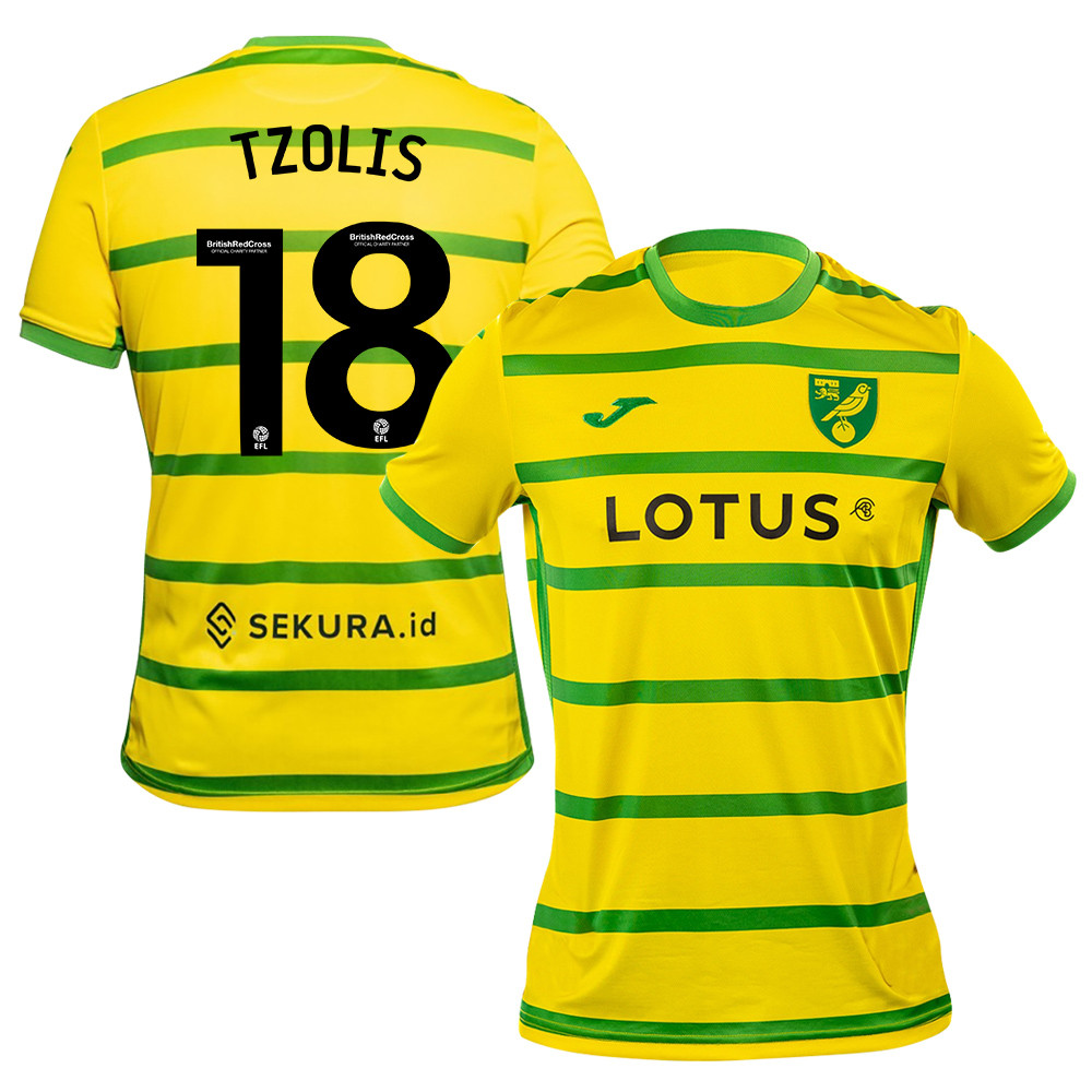 Christos Tzolis 18 Norwich City 2023/24 Home Men Jersey – Yellow