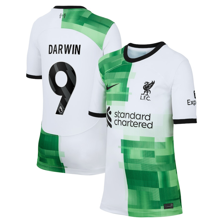 Darwin Nez 9 Liverpool 2023/24 Away YOUTH Jersey – White