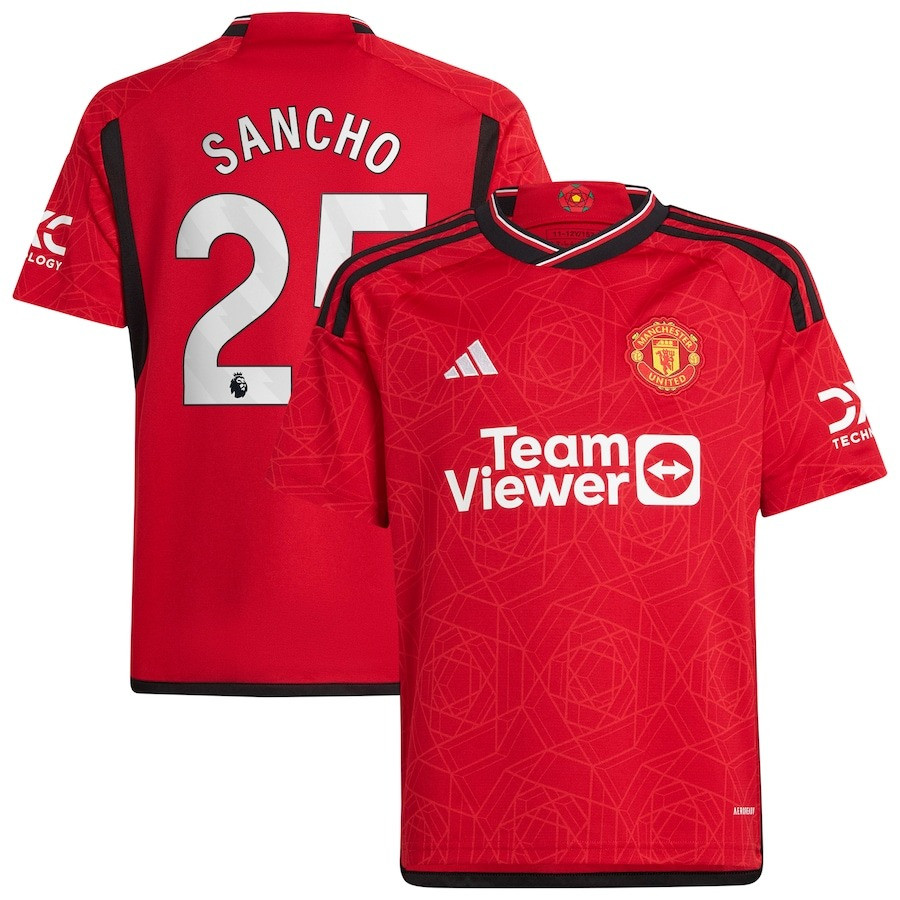 Jadon Sancho 25 Manchester United 2023-24 Youth Home Jersey – Red
