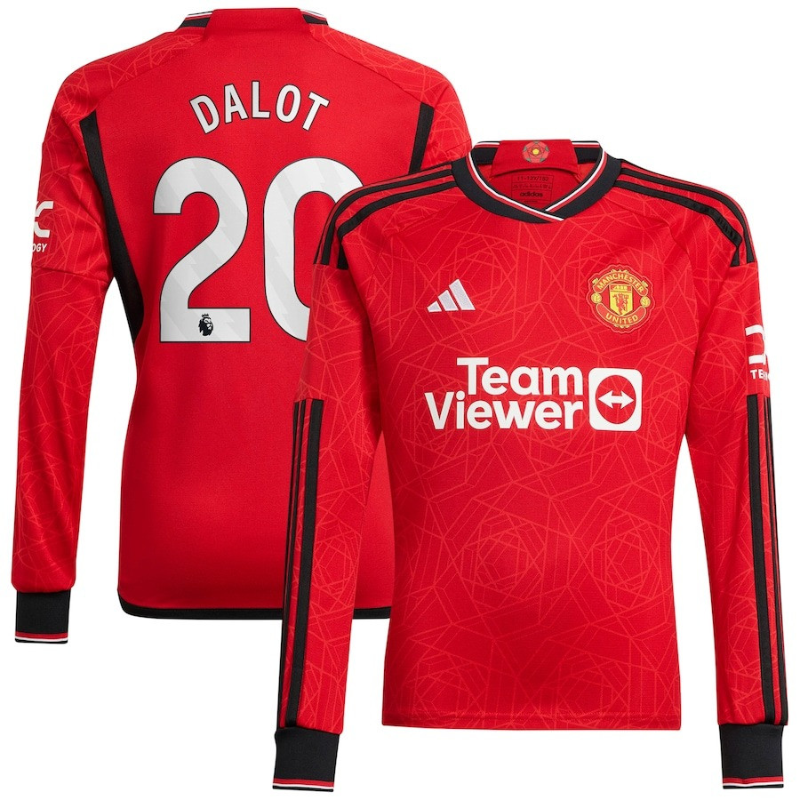 Diogo Dalot 20 Manchester United 2023-24 Home Men Jersey – Long Sleeve