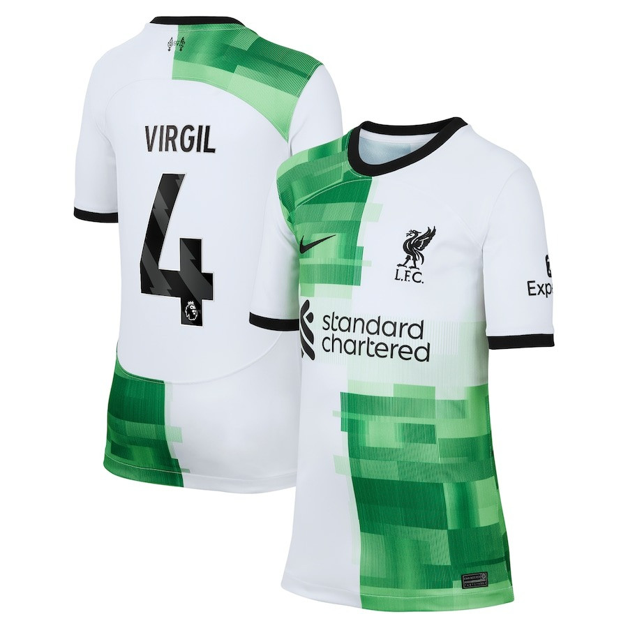 Virgil van Dijk 4 Liverpool 2023/24 Away Youth Jersey – White