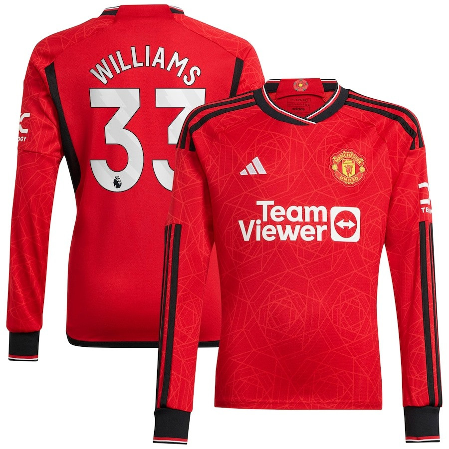 Brandon Williams 33 Manchester United 2023-24 Home Men Jersey – Long Sleeve