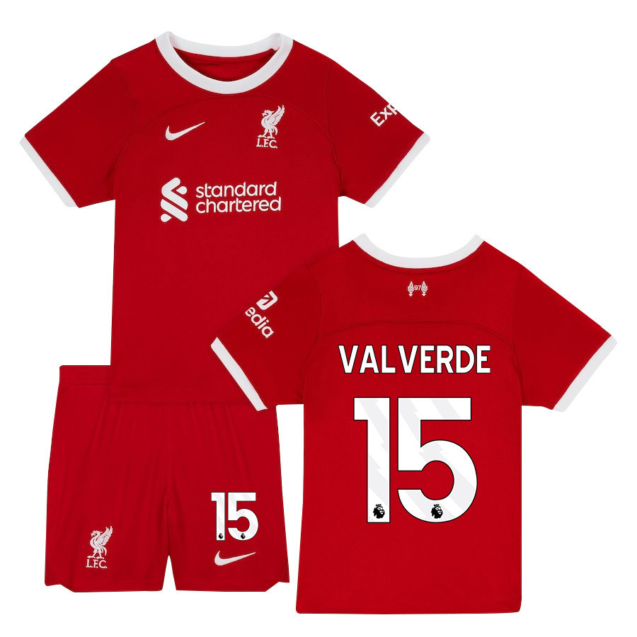 Federico Valverde 15 Liverpool 2023-24 Home Jersey – Youth Set