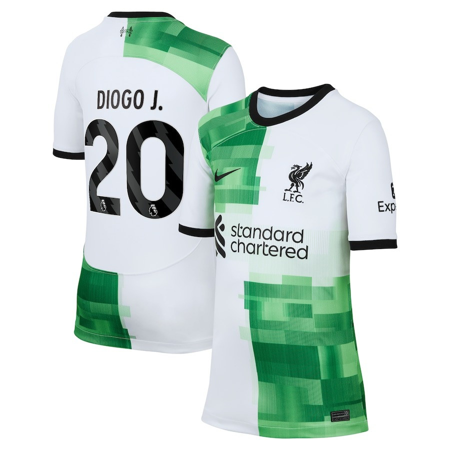 Diogo Jota 20 Liverpool 2023/24 Away Youth Jersey – White