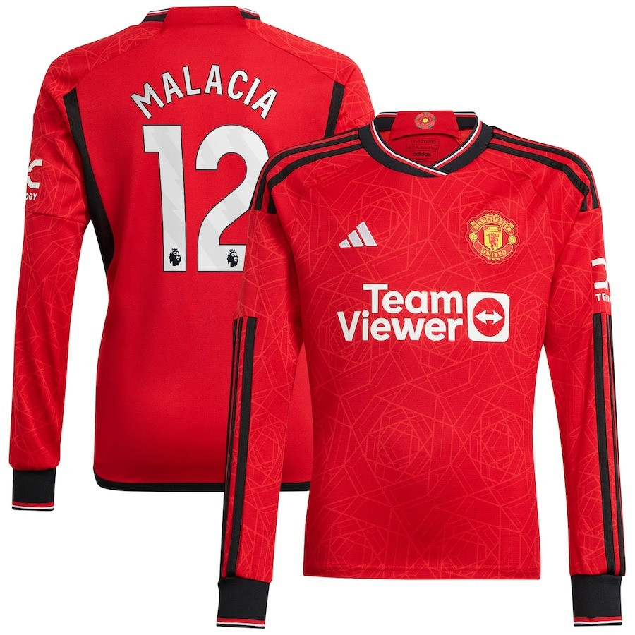 Tyrell Malacia 12 Manchester United 2023-24 Home Men Jersey – Long Sleeve