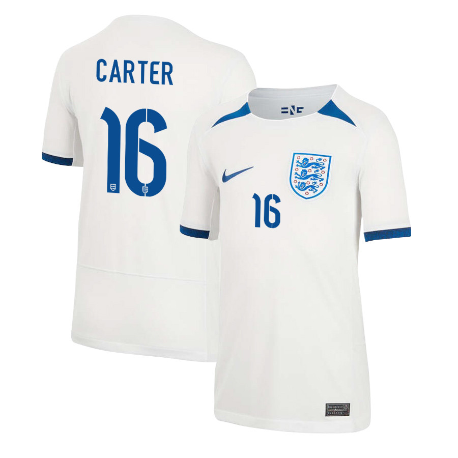 Jess Carter 16 England Women's National Team 2023-24 World Cup Home Jersey, YOUTH