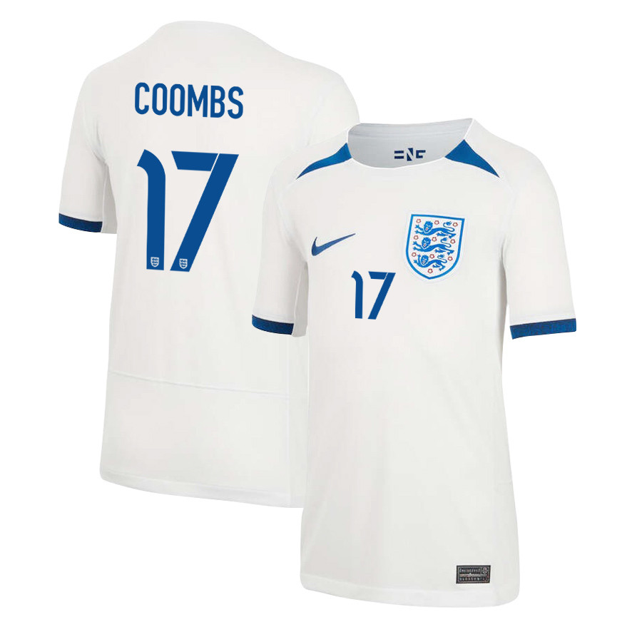 Laura Coombs 17 England Women's National Team 2023-24 World Cup Home Jersey, YOUTH