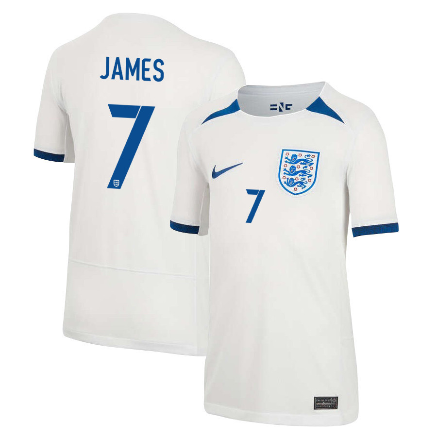 Lauren James 7 England Women's National Team 2023-24 World Cup Home Jersey, YOUTH