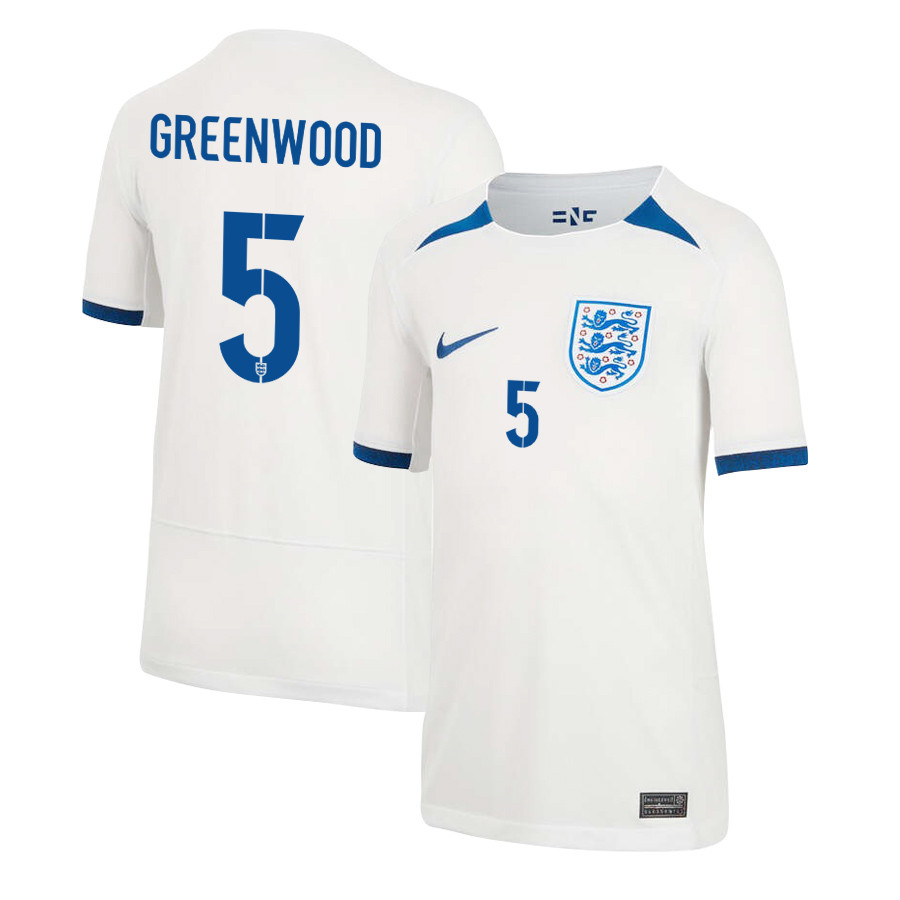 Alex Greenwood 5 England Women's National Team 2023-24 World Cup Home Jersey, YOUTH
