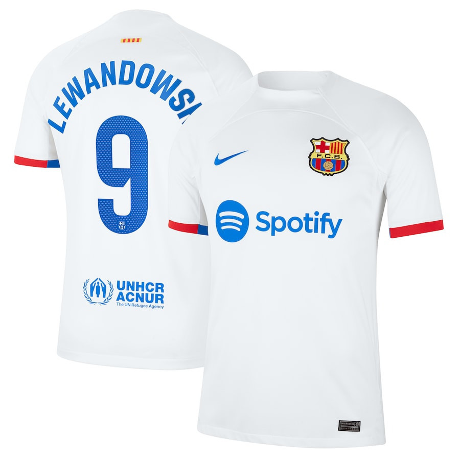 Robert Lewandowski 9 Barcelona 2023/24 Away Men Jersey – White