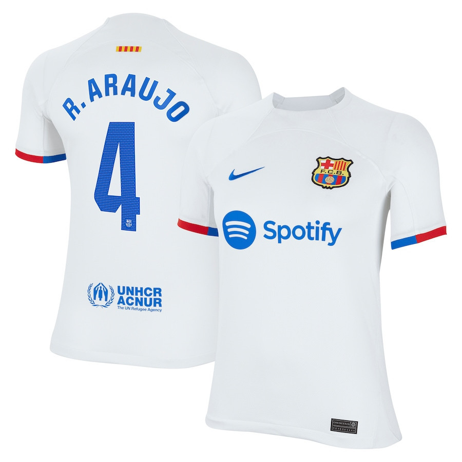 Ronald Araujo 4 Barcelona 2023/24 Away Youth Jersey – White