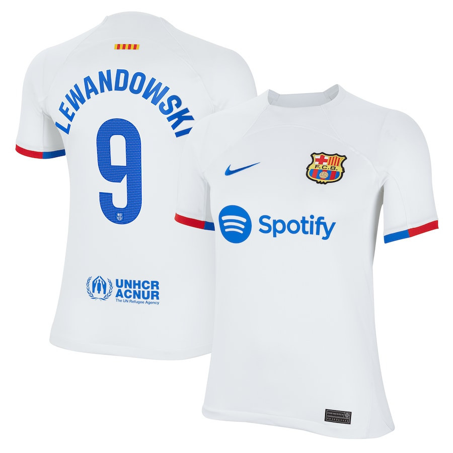 Robert Lewandowski 9 Barcelona 2023/24 Away Youth Jersey – White