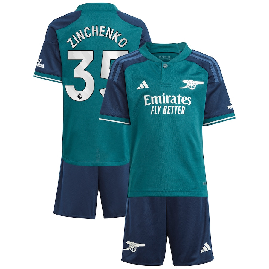 Oleksandr Zinchenko 35 Arsenal 2023/24 Third Youth Kit Jersey – Green