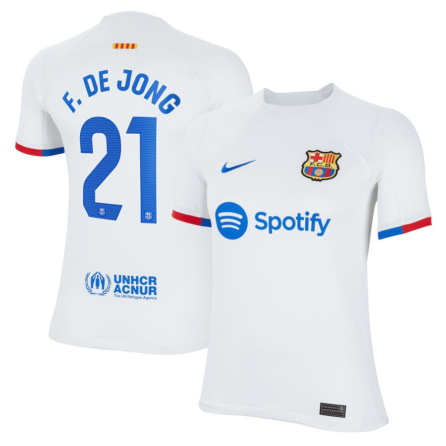 Frenkie de Jong 21 Barcelona 2023/24 Away Youth Jersey – White