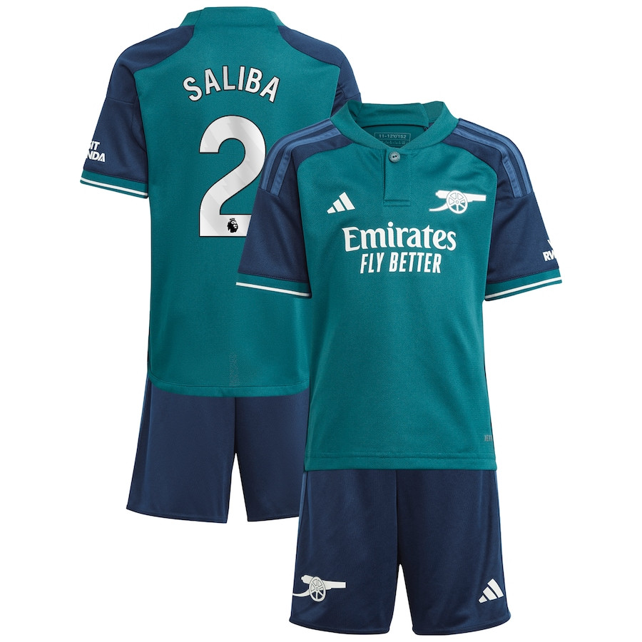 William Saliba 2 Arsenal 2023/24 Third Youth Kit Jersey – Green
