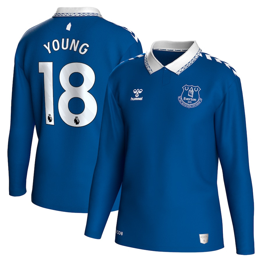 Ashley Young 18 Everton 2023/24 Hummel Home Long Sleeve Men Jersey – Blue