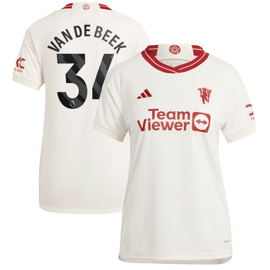Donny Van De Beek 34 Manchester United 2023/24 Third Women Player Jersey – White
