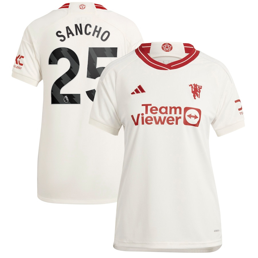 Jadon Sancho 25 Manchester United 2023/24 Third Women Player Jersey – White
