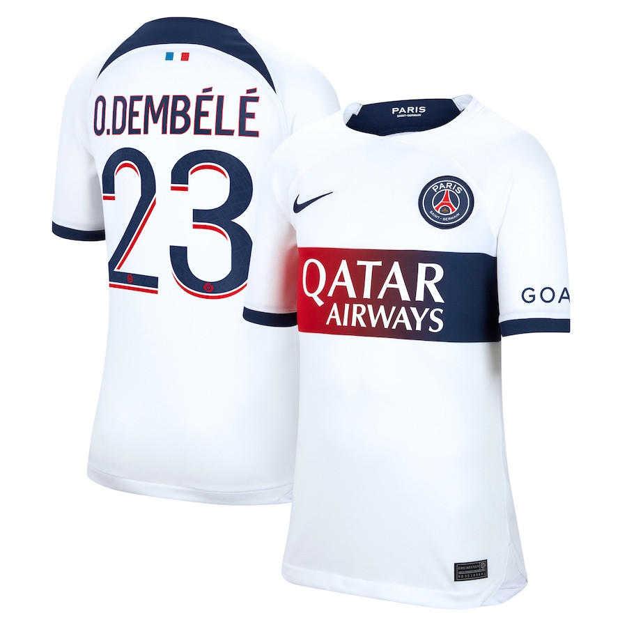 Ousmane Dembl 23 Paris Saint-Germain 2023/24 Away Youth Jersey – White