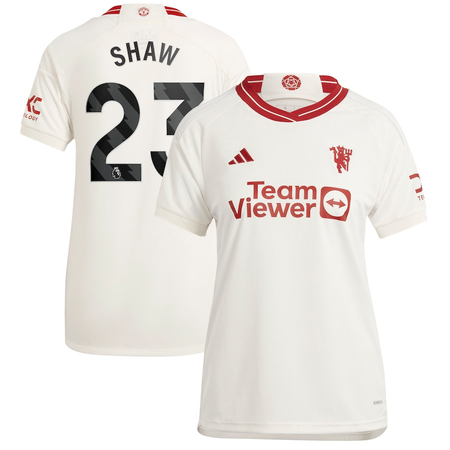Luke Shaw 23 Manchester United 2023/24 Third Women Player Jersey – White