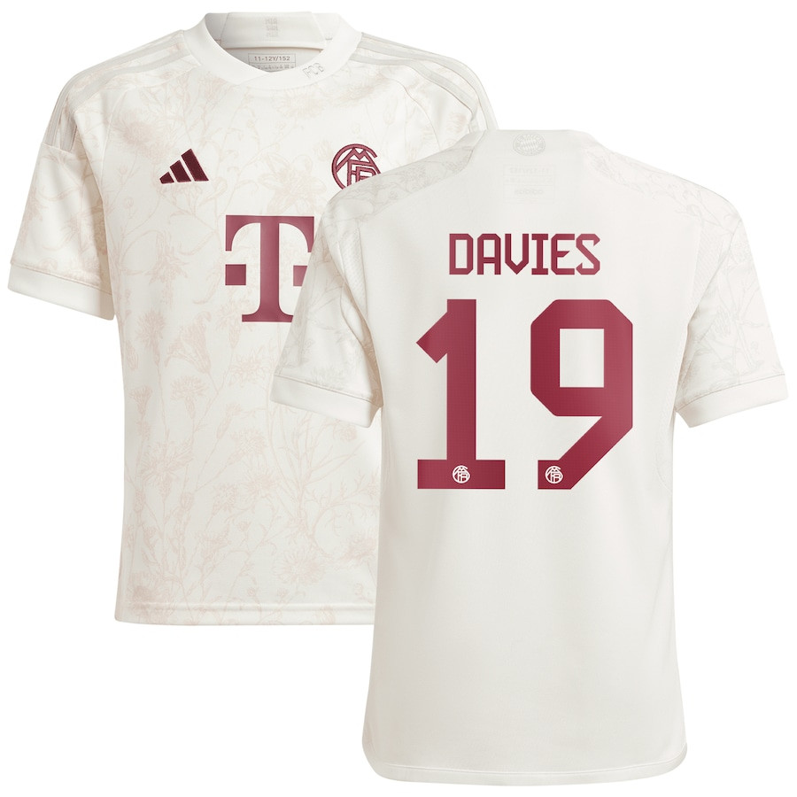 Alphonso Davies 19 Bayern Munich 2023/24 Third Youth Jersey – White