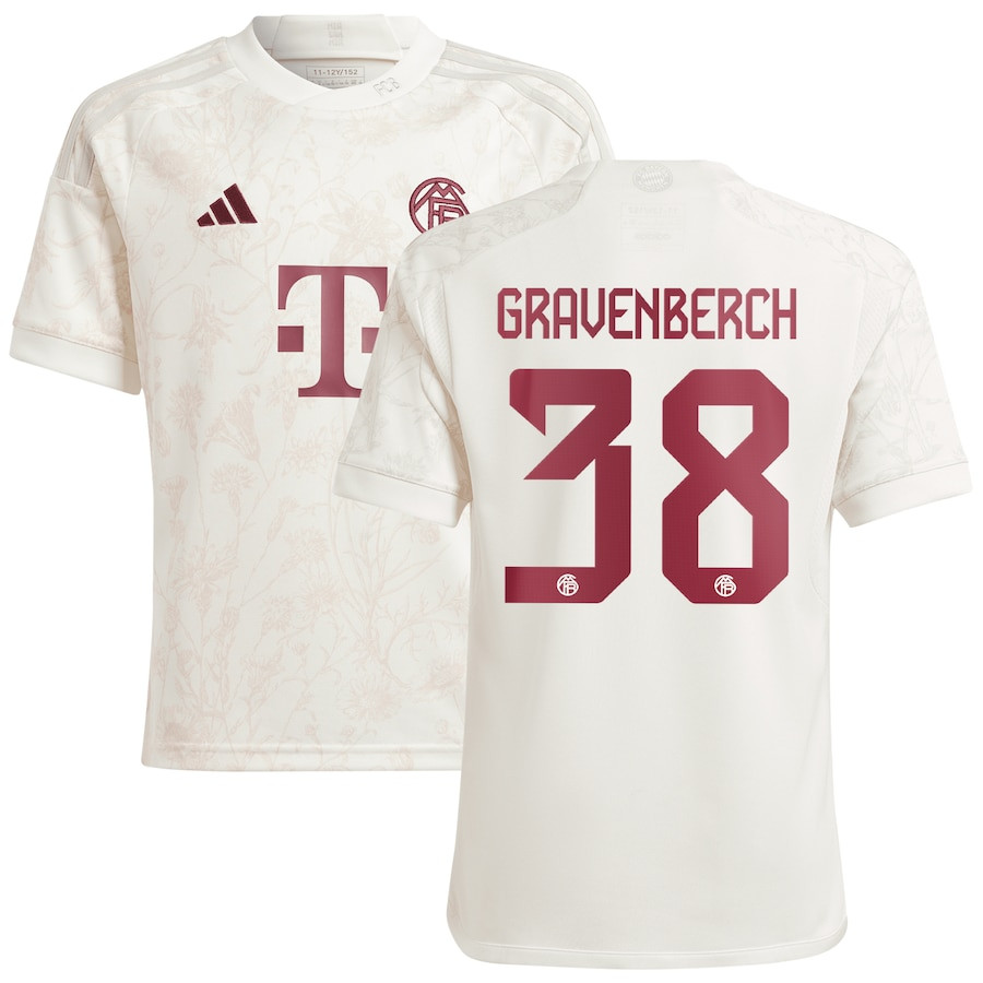 Ryan Gravenberch 38 Bayern Munich 2023/24 Third Youth Jersey – White