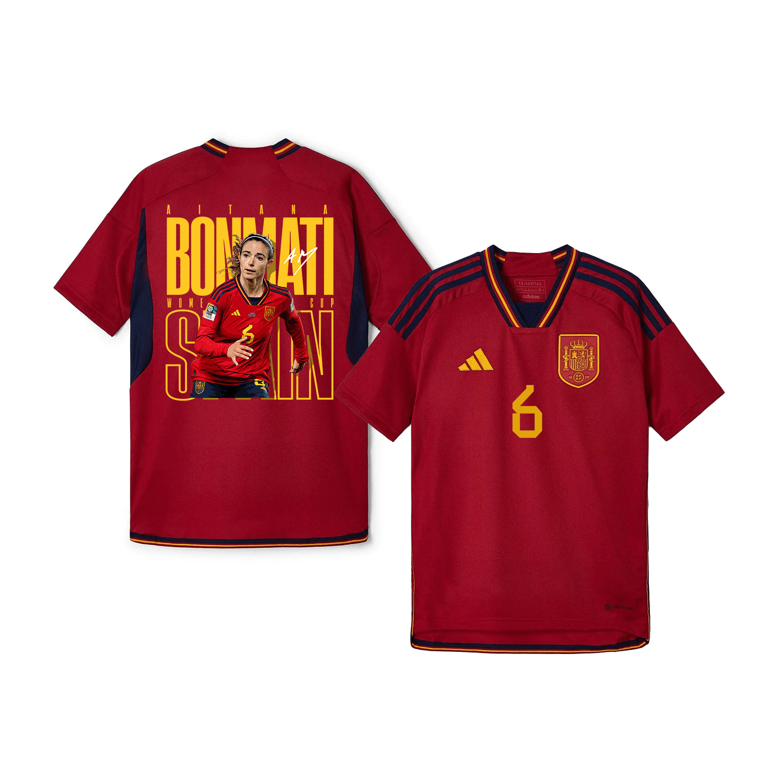 Aitana Bonmati 6 Signed Spain Women's National Team Road To Champions 2023-24 World Cup Home YOUTH Jersey – Red