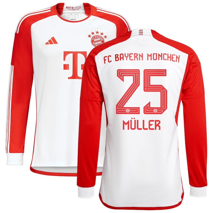 Thomas Mller 25 Bayern Munich 2023/24 Home Long Sleeve Men Jersey – White