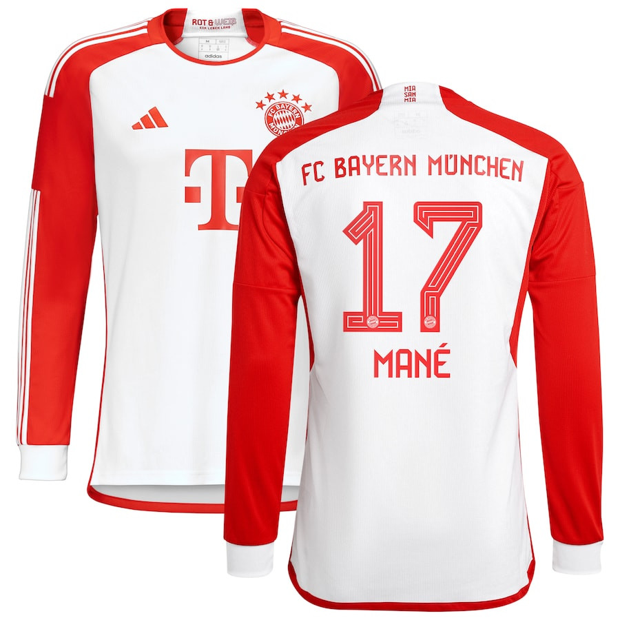 Sadio Man 17 Bayern Munich 2023/24 Home Long Sleeve Men Jersey – White