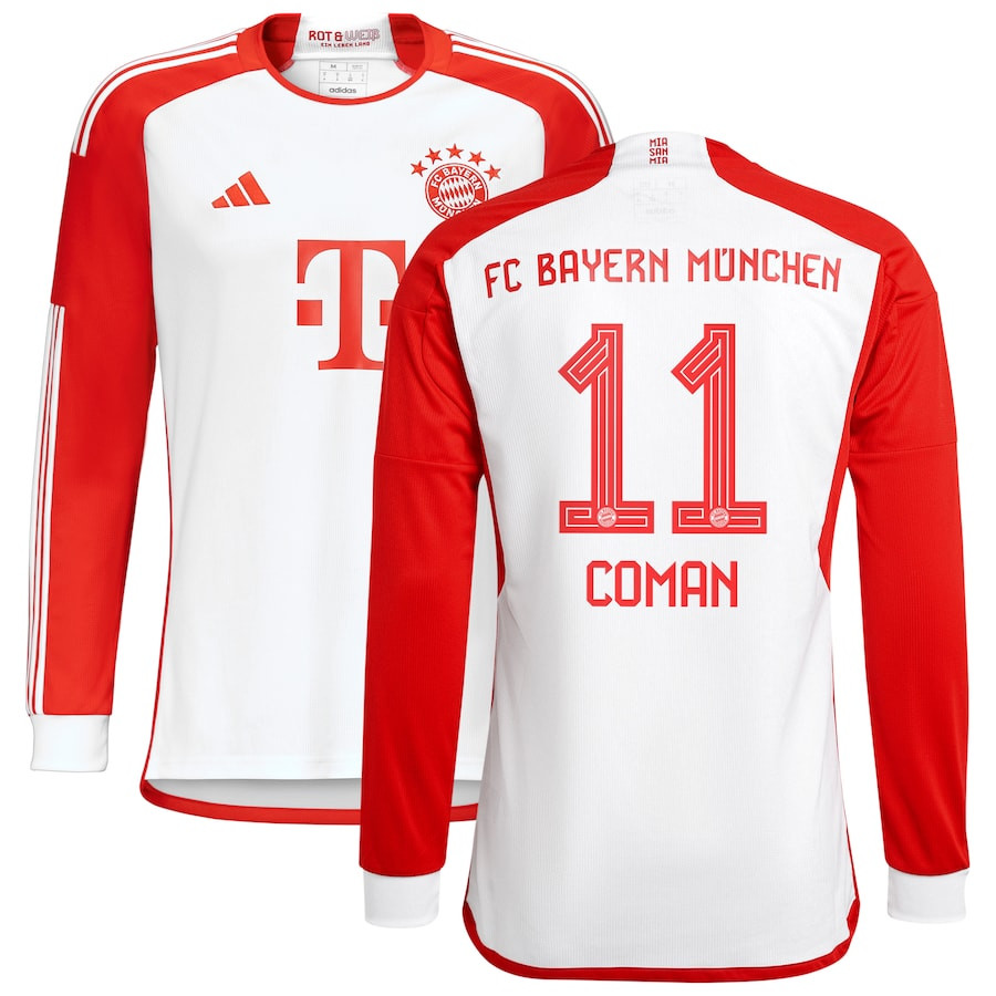 Kingsley Coman 11 Bayern Munich 2023/24 Home Long Sleeve Men Jersey – White
