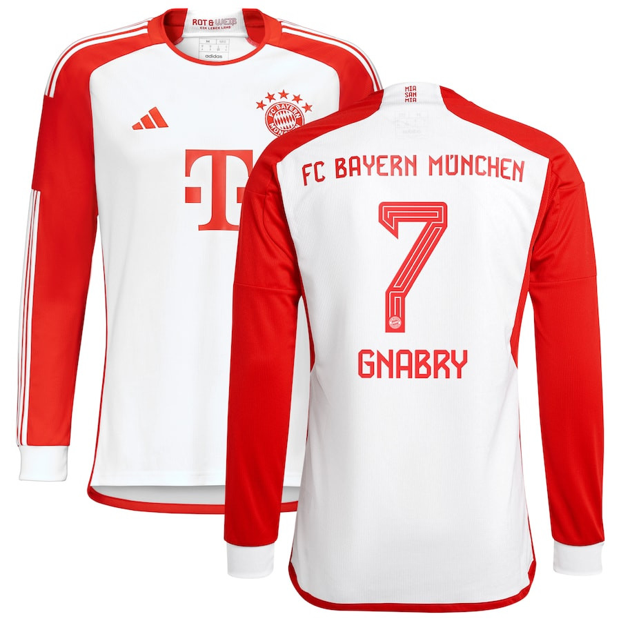 Serge Gnabry 7 Bayern Munich 2023/24 Home Long Sleeve Men Jersey – White