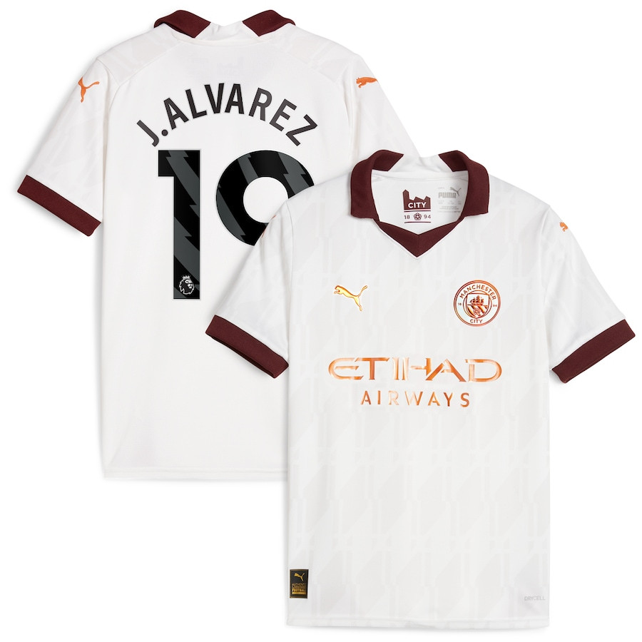 Julin lvarez 19 Manchester City 2023/24 Away YOUTH Jersey – White