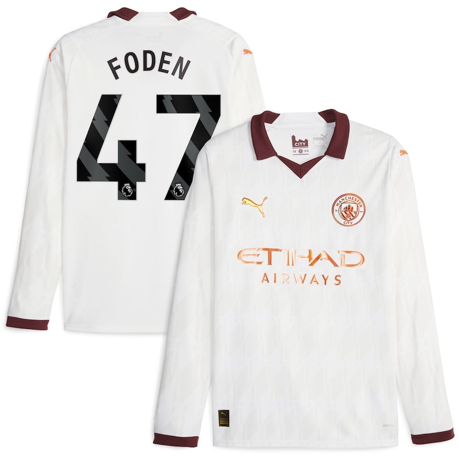Phil Foden 47 Manchester City 2023/24 Away Long Sleeve Men Jersey – White