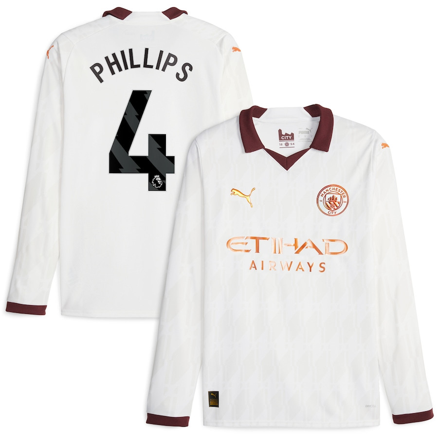 Kalvin Phillips 4 Manchester City 2023/24 Away Long Sleeve Men Jersey – White