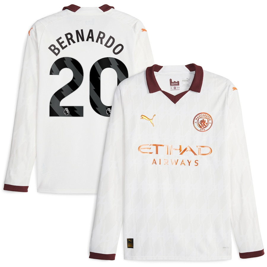 Bernardo Silva 20 Manchester City 2023/24 Away Long Sleeve Men Jersey – White