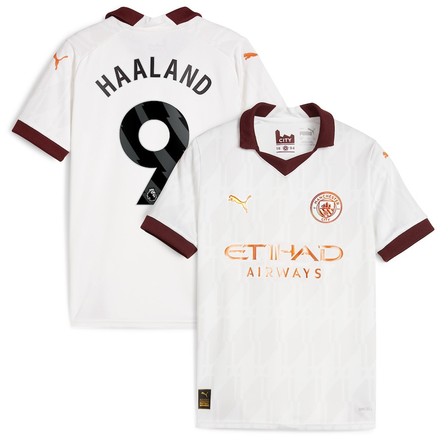 Erling Haaland 9 Manchester City 2023/24 Away YOUTH Jersey – White