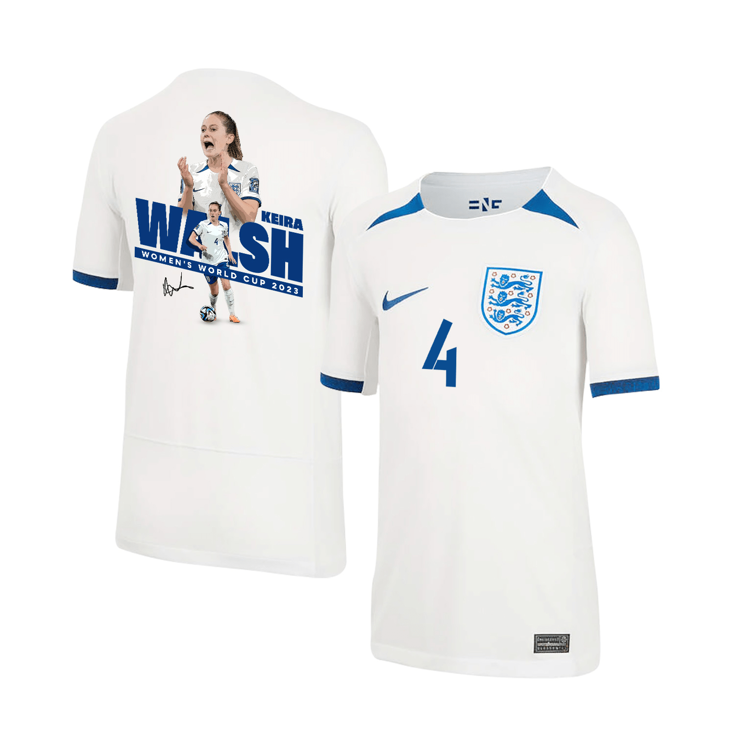 Keira Walsh 4 Signed England Women's National Team Road To Champions 2023-24 World Cup Home YOUTH Jersey – White