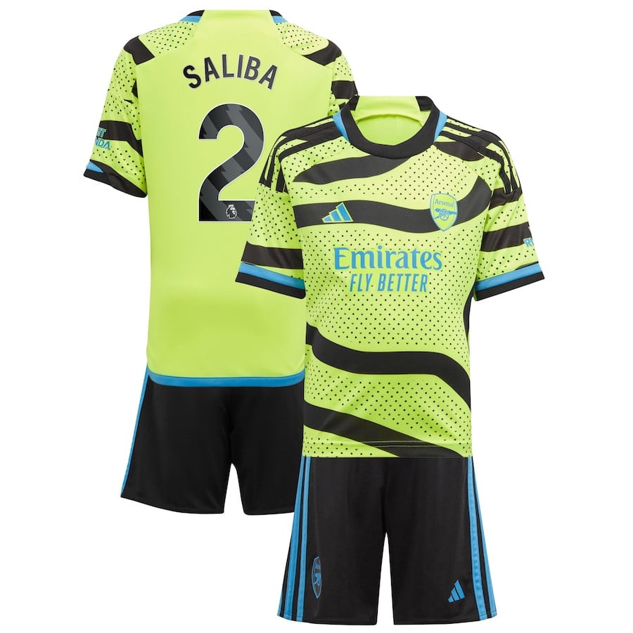 William Saliba 2 Arsenal 2023/24 Away Youth Kit Jersey – Yellow