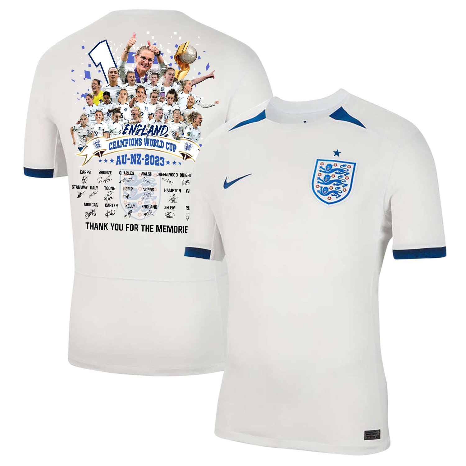 England Women's National Team 2023-24 World Cup CHAMPIONS Home Men Jersey – White