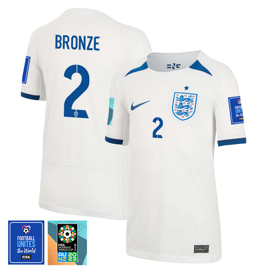 Lucy Bronze 2 England 1 Star FIFA Patch Women's National Team 2023-24 World Cup Home Jersey, YOUTH
