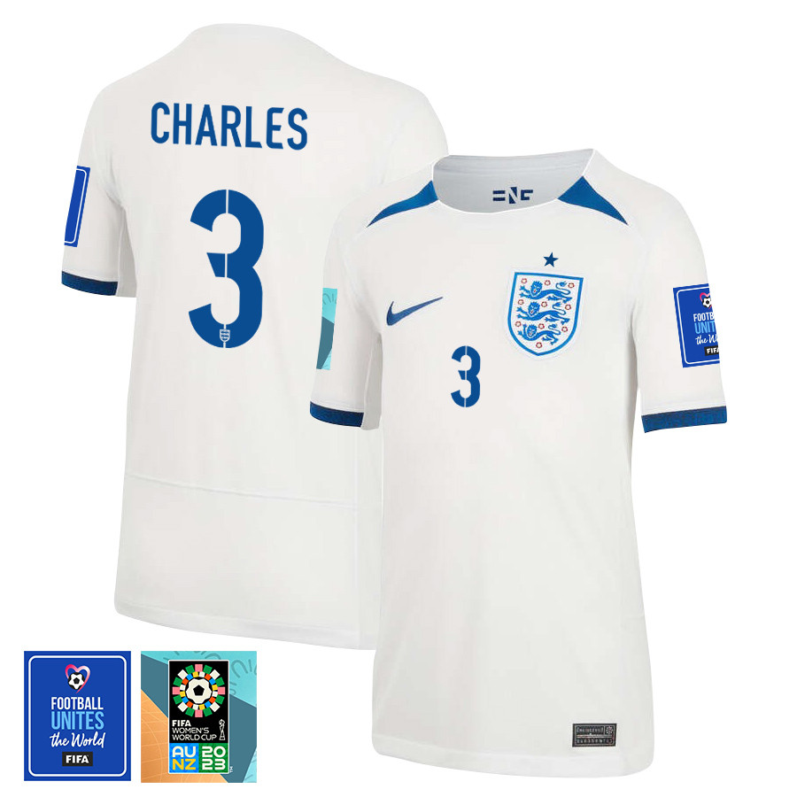 Niamh Charles 3 England 1 Star FIFA Patch Women's National Team 2023-24 World Cup Home Jersey, YOUTH