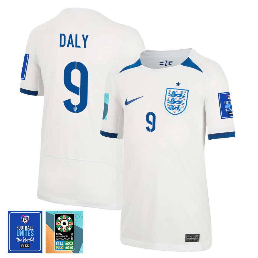 Rachel Daly 9 England 1 Star FIFA Patch Women's National Team 2023-24 World Cup Home Jersey, YOUTH