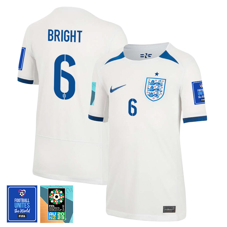 Millie Bright 6 England 1 Star FIFA Patch Women's National Team 2023-24 World Cup Home Jersey, YOUTH