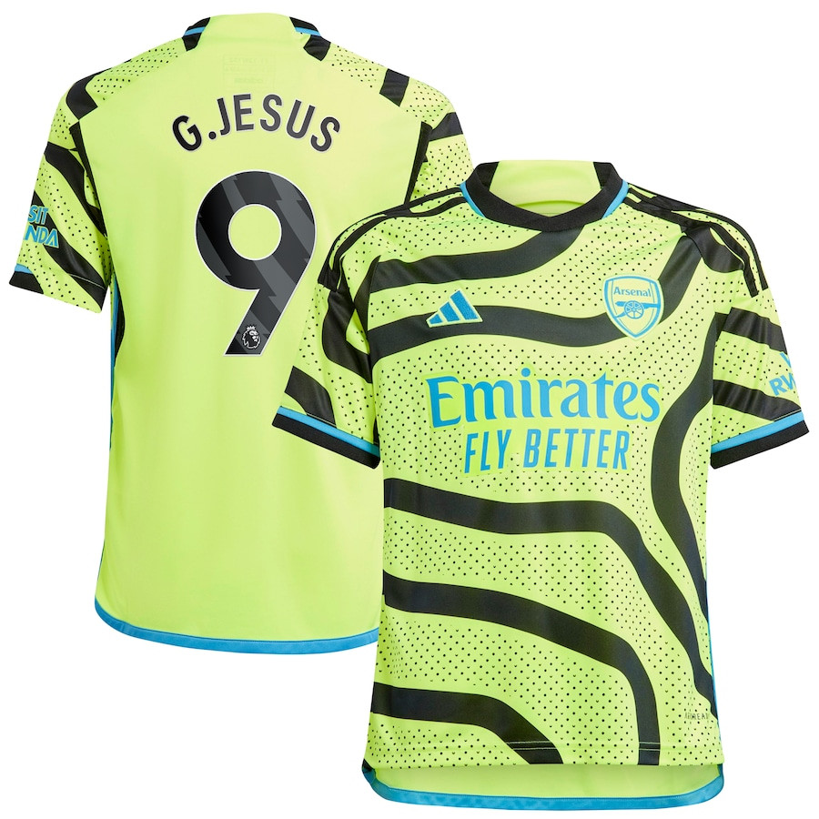 Gabriel Jesus 9 Arsenal 2023/24 Away Youth Jersey – Yellow