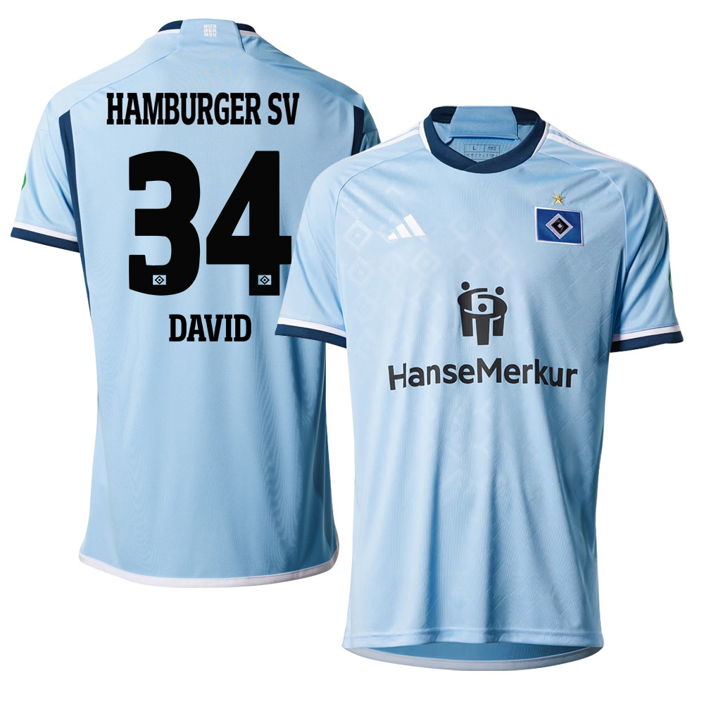 Jonas David 34 Hamburger SV 2023-24 Away Men Jersey – Sky Blue