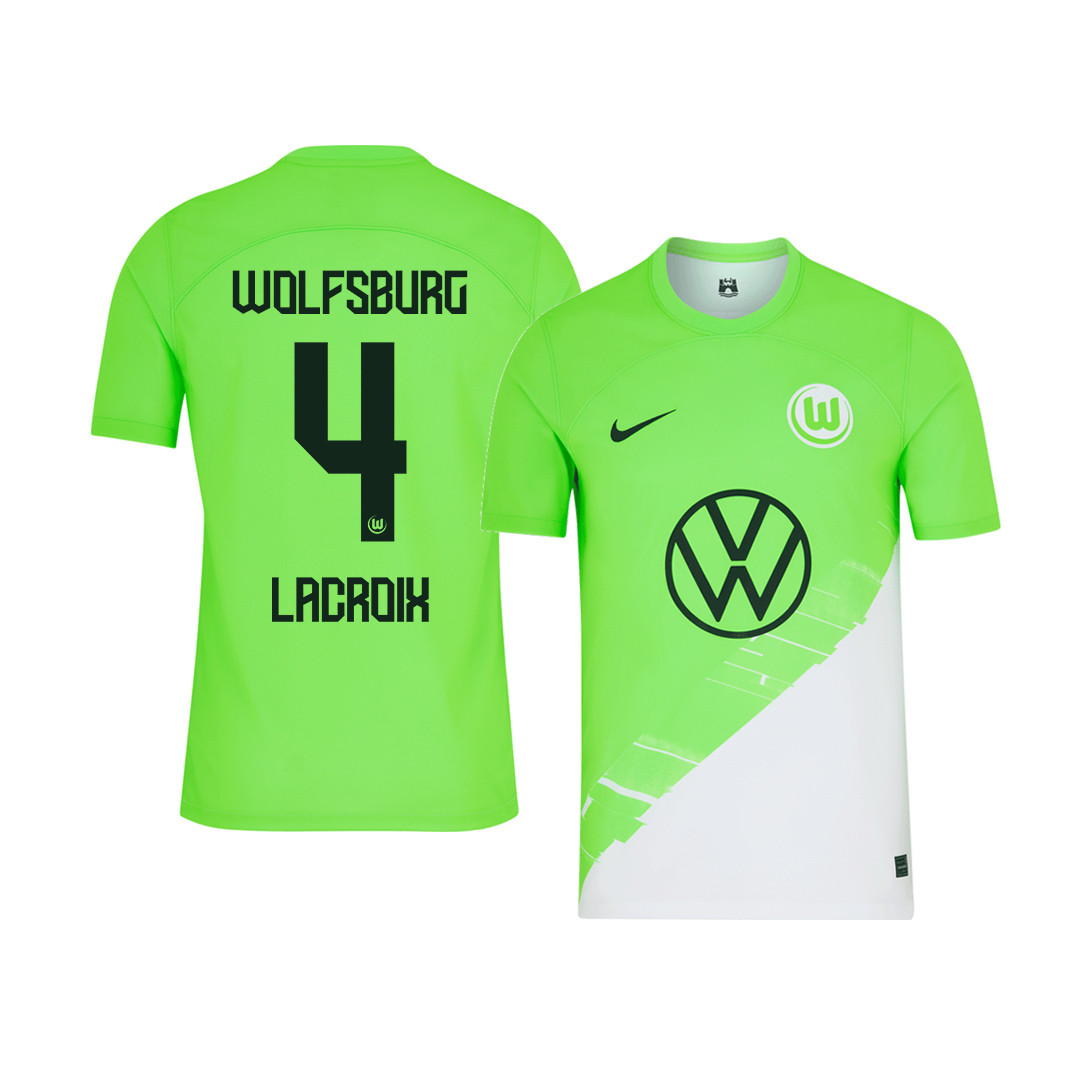 Maxence Lacroix 4 VfL Wolfsburg 2023-24 Home YOUTH Jersey – Green