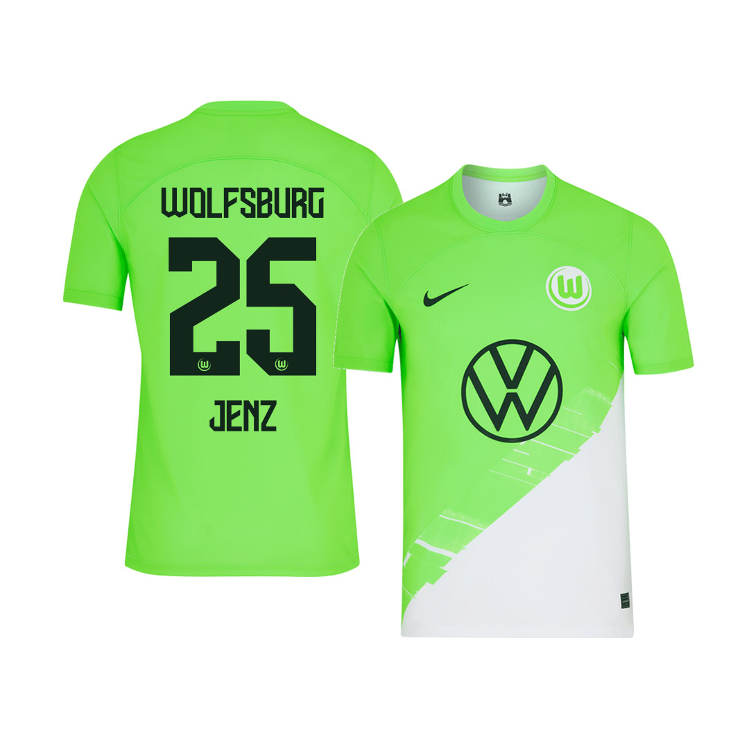Moritz Jenz 25 VfL Wolfsburg 2023-24 Home YOUTH Jersey – Green