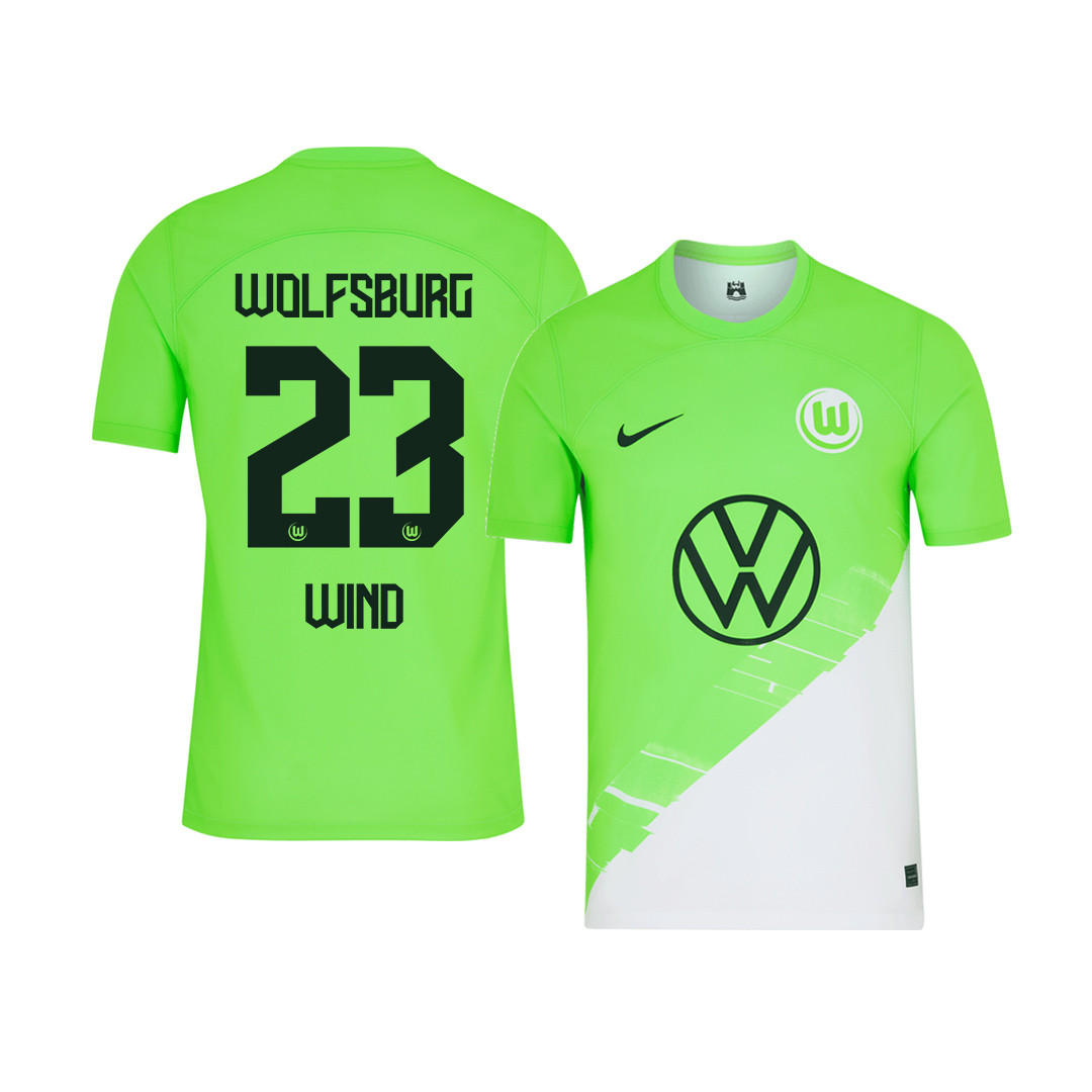 Jonas Wind 23 VfL Wolfsburg 2023-24 Home YOUTH Jersey – Green