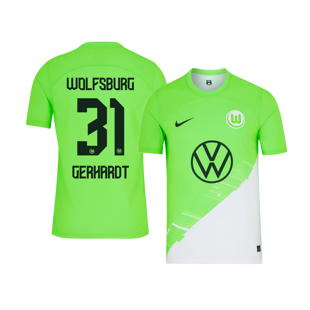 Yannick Gerhardt 31 VfL Wolfsburg 2023-24 Home YOUTH Jersey – Green