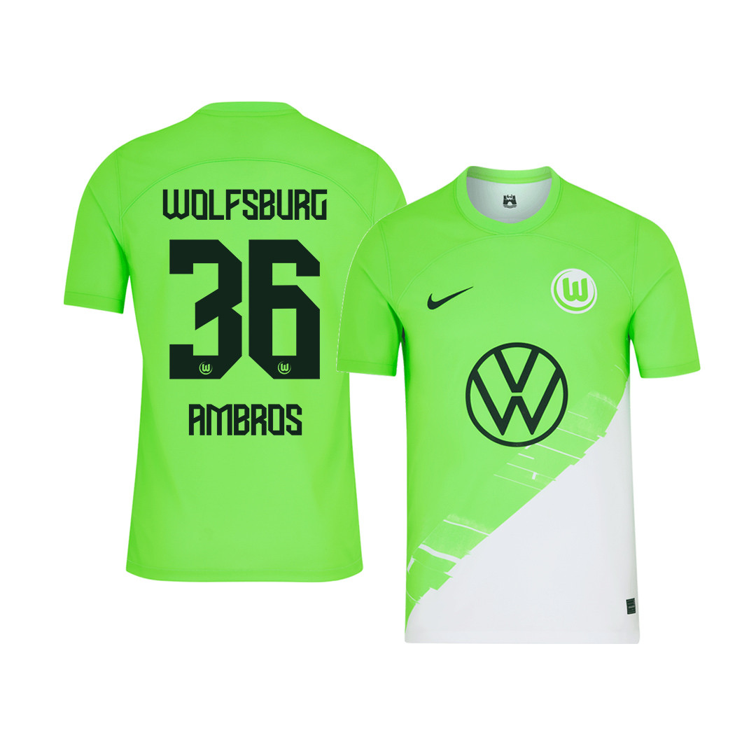Luk Ambros 36 VfL Wolfsburg 2023-24 Home YOUTH Jersey – Green